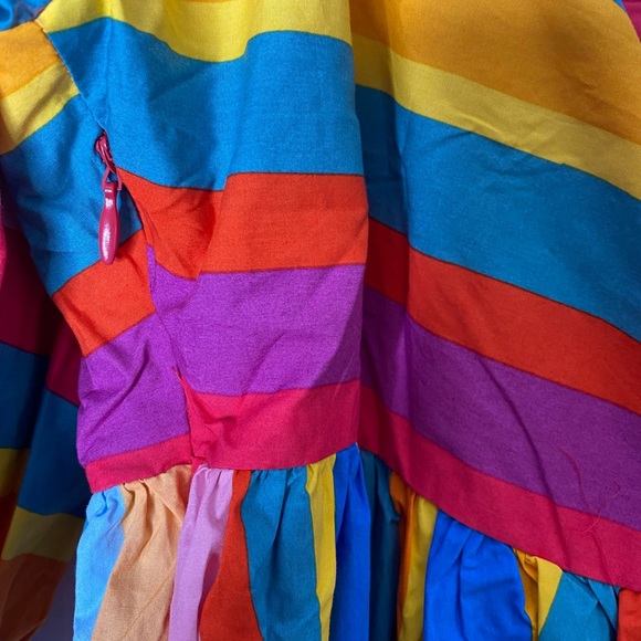 Farm Rio Striped Scarf Maxi Ruffled Rainbow Balloon Sleeve Maxi Dress Sz. S - Picture 5 of 9